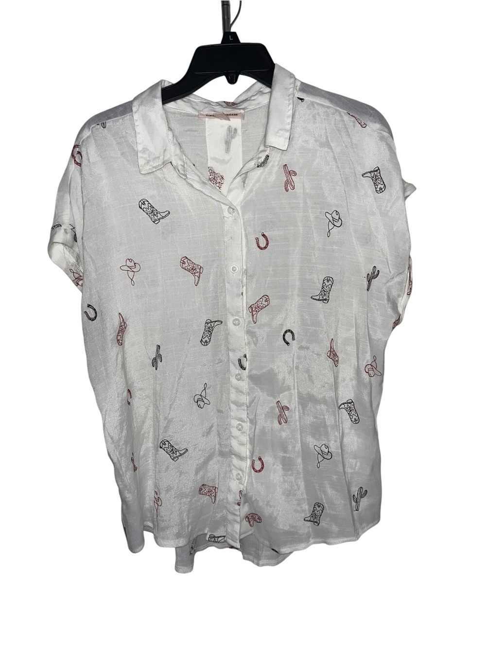 Vintage Threads Western Cowboy Print Button Front Blouse Women’s Large